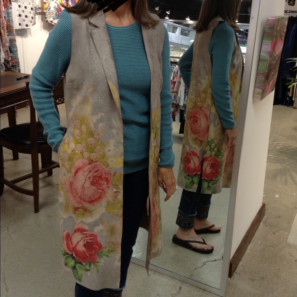 Floral print ultra suede vest